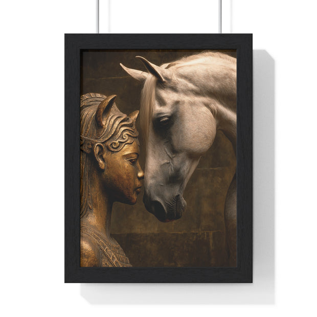 Horse and Statue Framed Art Print, Nostalgic Wall Decor for Horse Lovers, Unique Gift for Home, Equestrian Art, Equine Themed Wall Art