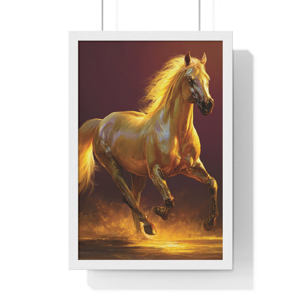 Golden Horse Vertical Framed Poster, Equestrian Decor, Horse Lover Gift, Wall Art, Home Office Decoration