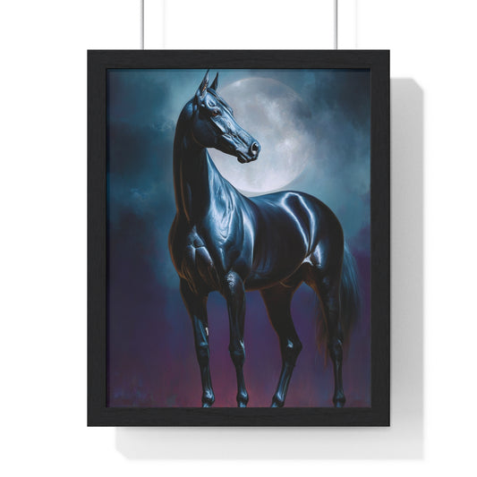 Elegant Black Horse Art Print, Horse Lover Wall Decor, Equestrian Home Decoration, Unique Gift for Animal Lovers, Modern Framed Artwork