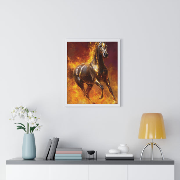 Majestic Fire Horse Vertical Framed Poster, Horse Wall Art, Equestrian Decor, Gift for Animal Lovers, Unique Home Decor