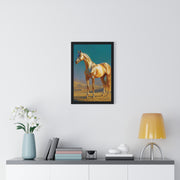 Golden Horse Vertical Framed Poster, Modern Wall Art, Equestrian Decor, Animal Lover Gift, Home Aesthetic