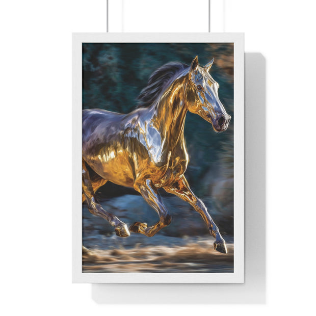 Golden Horse Framed Poster, Equestrian Art, Animal Lover Gift, Home Decor, Wall Art, Gift for Horse Enthusiasts