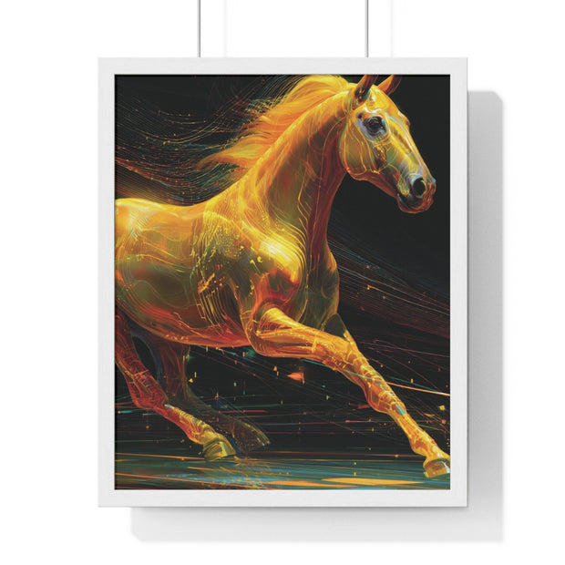 Golden Horse Art Vertical Framed Poster, Equestrian Home Decor, Gallery Wall Artwork, Horse Lover Gift, Vibrant Animal Print