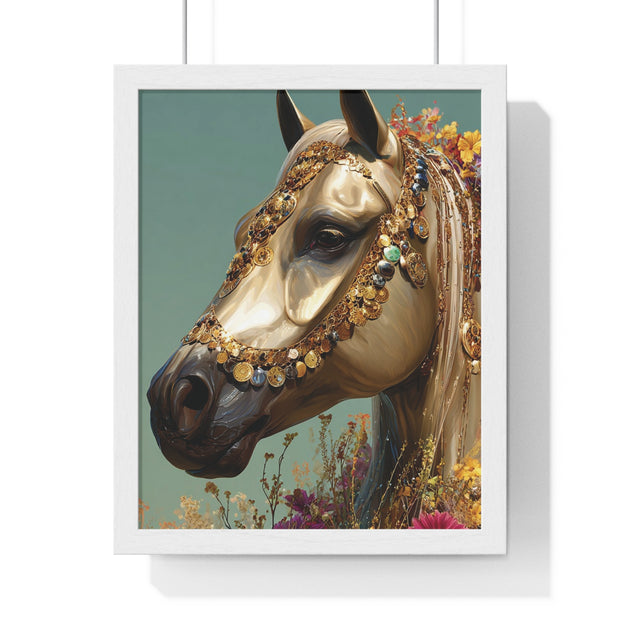 Golden Horse Framed Art Print, Elegant Home Decor, Gift for Animal Lovers, Equine Art, Wall Decoration