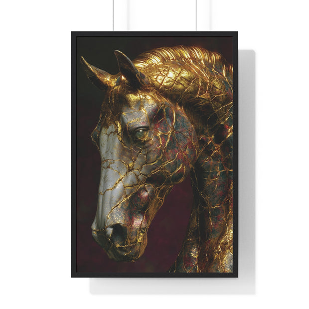 Elegant Horse Framed Art Print | Gold Abstract Horse Wall Decor, Horse Lover Gift, Rustic Home Decor, Equine Print