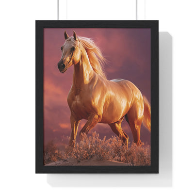 Equestrian Sunset Framed Poster, Horse Art Print, Home Decor Wall Art, Gift for Horse Lovers, Equestrian Room Decoration, Animal Photography