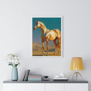 Golden Horse Vertical Framed Poster, Modern Wall Art, Equestrian Decor, Animal Lover Gift, Home Aesthetic