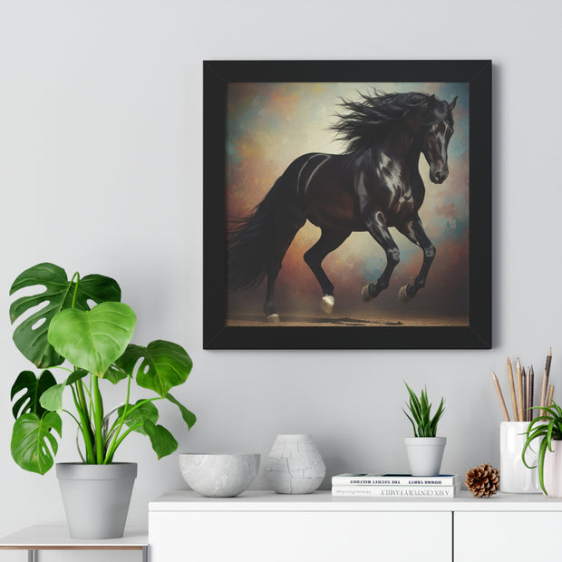 Elegant Black Horse Framed Poster, Horse Wall Art, Equestrian Decor, Animal Lover Gift, Home Office Decoration