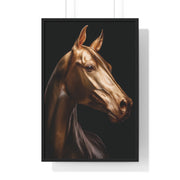 Golden Horse Vertical Framed Poster, Elegant Wall Art, Horse Lover Gift, Modern Home Decor, Animal Art Print