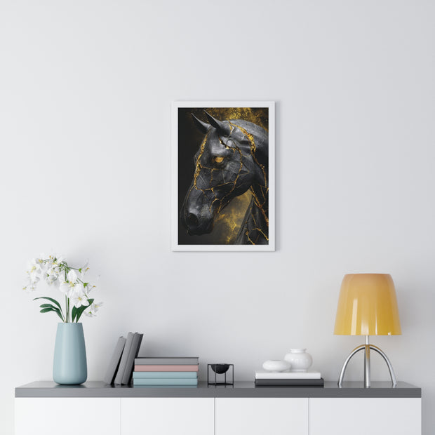 Elegant Horse Framed Art Print, Modern Wall Decor, Unique Home Accent, Gift for Horse Lovers, Art for Living Room, Black Gold Art