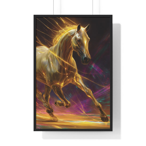 Majestic Golden Horse Framed Poster, Horse Art, Equine Decor, Animal Lover Gift, Wall Art for Home, Motivational Wall Decor