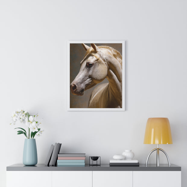 Elegant Horse Framed Art Print, White Horse Wall Decor, Equine Decor, Animal Lover Gift, Rustic Home Wall Art