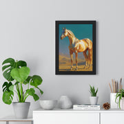 Golden Horse Vertical Framed Poster, Modern Wall Art, Equestrian Decor, Animal Lover Gift, Home Aesthetic