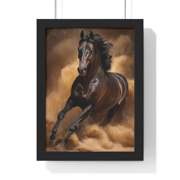 Elegant Galloping Horse Vertical Framed Poster, Equine Art, Horse Lover Gift, Home Decor, Animal Wall Art, Rustic Style, Equine Wall Decor