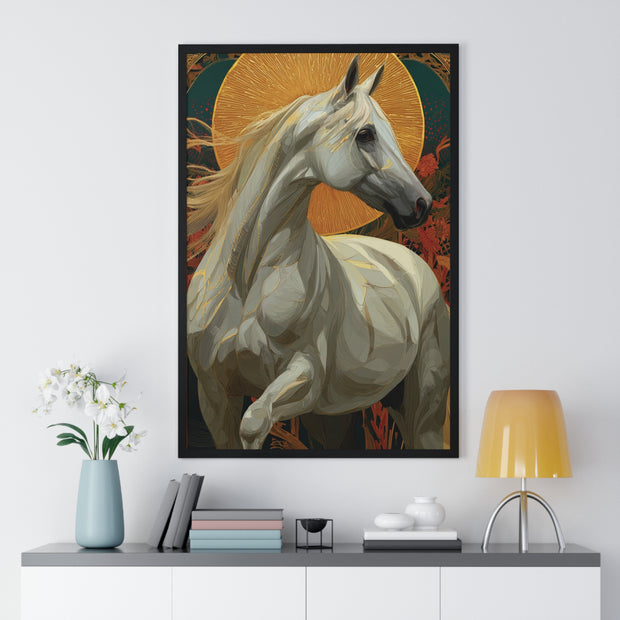 Majestic Horse Vertical Framed Poster, Equine Art, Animal Lover Decor, Gift for Horse Lovers, Home Wall Art, Rustic Farmhouse Style