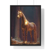 Elegant Gold Horse Vertical Framed Poster, Home Decor, Fine Art Print, Wall Art, Modern Decor, Gift for Horse Lovers