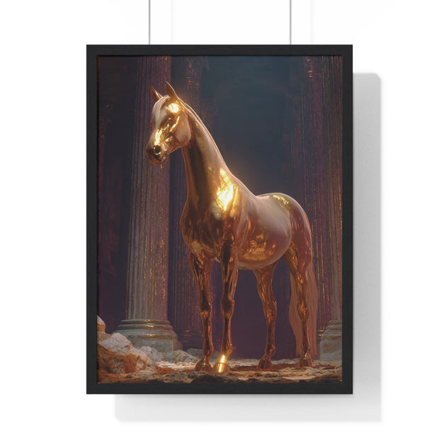 Elegant Gold Horse Vertical Framed Poster, Home Decor, Fine Art Print, Wall Art, Modern Decor, Gift for Horse Lovers