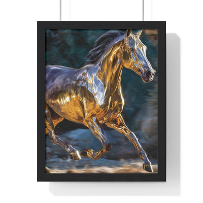 Golden Horse Framed Poster, Equestrian Art, Animal Lover Gift, Home Decor, Wall Art, Gift for Horse Enthusiasts