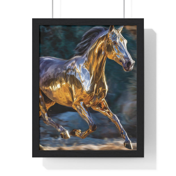 Golden Horse Framed Poster, Equestrian Art, Animal Lover Gift, Home Decor, Wall Art, Gift for Horse Enthusiasts