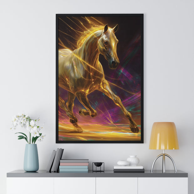 Majestic Golden Horse Framed Poster, Horse Art, Equine Decor, Animal Lover Gift, Wall Art for Home, Motivational Wall Decor