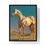 Golden Horse Vertical Framed Poster, Modern Wall Art, Equestrian Decor, Animal Lover Gift, Home Aesthetic