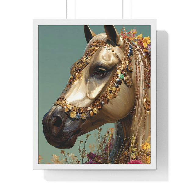 Golden Horse Framed Art Print, Elegant Home Decor, Gift for Animal Lovers, Equine Art, Wall Decoration