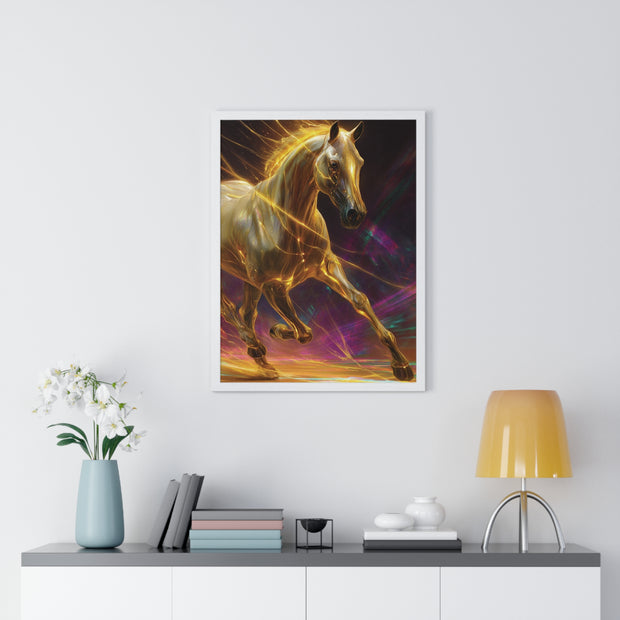 Majestic Golden Horse Framed Poster, Horse Art, Equine Decor, Animal Lover Gift, Wall Art for Home, Motivational Wall Decor