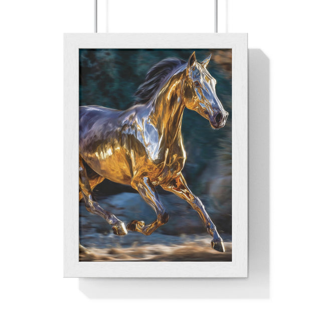 Golden Horse Framed Poster, Equestrian Art, Animal Lover Gift, Home Decor, Wall Art, Gift for Horse Enthusiasts