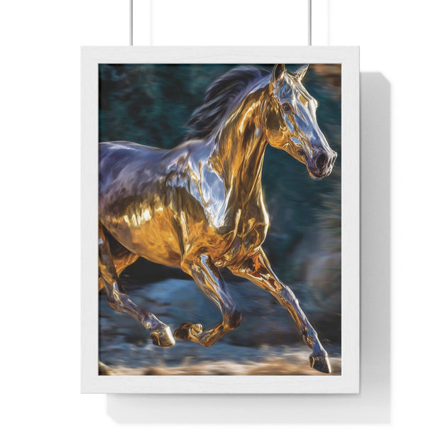Golden Horse Framed Poster, Equestrian Art, Animal Lover Gift, Home Decor, Wall Art, Gift for Horse Enthusiasts