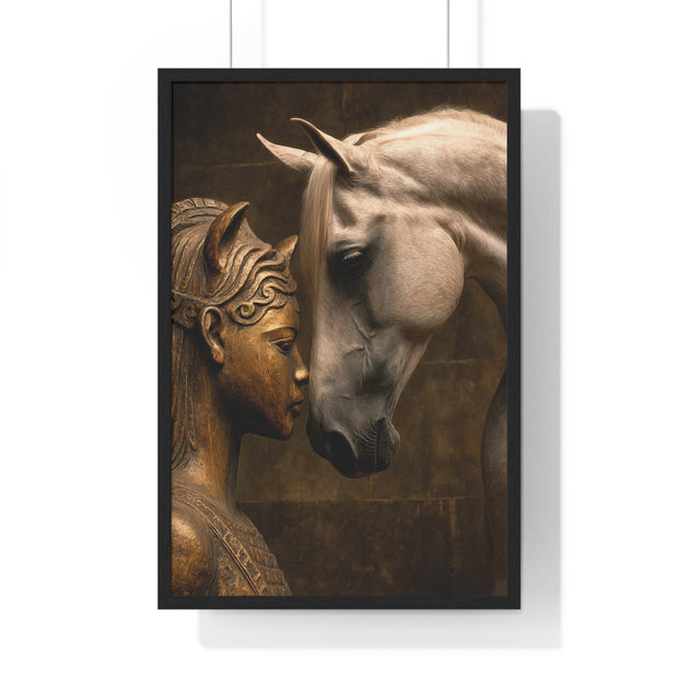 Horse and Statue Framed Art Print, Nostalgic Wall Decor for Horse Lovers, Unique Gift for Home, Equestrian Art, Equine Themed Wall Art