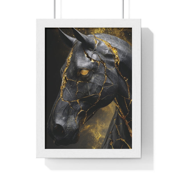 Elegant Horse Framed Art Print, Modern Wall Decor, Unique Home Accent, Gift for Horse Lovers, Art for Living Room, Black Gold Art