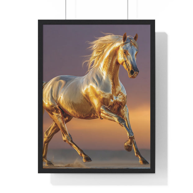 Golden Horse Framed Art Print, Equine Wall Decor, Horse Lover Gift, Equestrian Decor, Animal Home Art, Rustic Farmhouse Wall Art