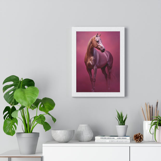 Elegant Horse Vertical Framed Poster, Farmhouse Decor, Animal Art Print, Gift for Horse Lovers, Equine Wall Art