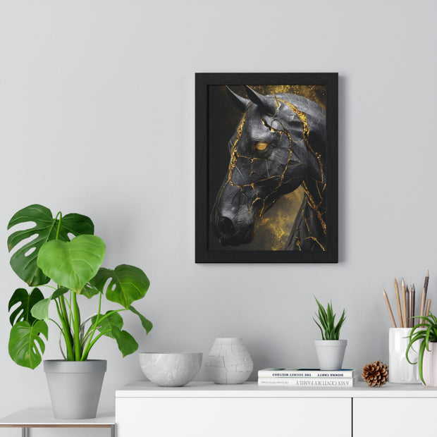 Elegant Horse Framed Art Print, Modern Wall Decor, Unique Home Accent, Gift for Horse Lovers, Art for Living Room, Black Gold Art