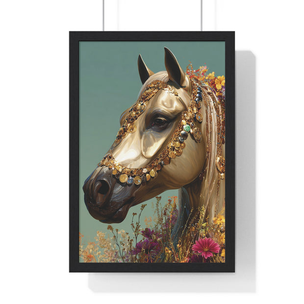Golden Horse Framed Art Print, Elegant Home Decor, Gift for Animal Lovers, Equine Art, Wall Decoration