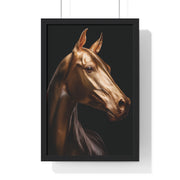 Golden Horse Vertical Framed Poster, Elegant Wall Art, Horse Lover Gift, Modern Home Decor, Animal Art Print