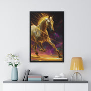 Majestic Golden Horse Framed Poster, Horse Art, Equine Decor, Animal Lover Gift, Wall Art for Home, Motivational Wall Decor