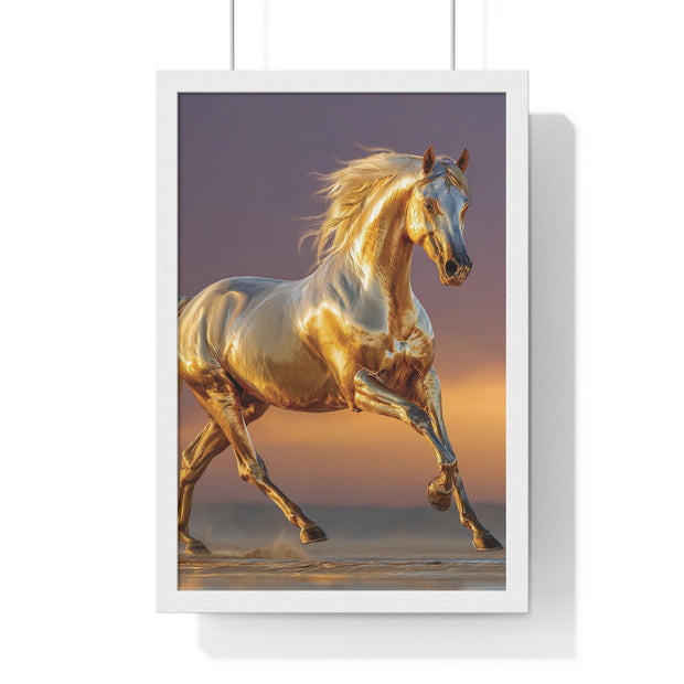 Golden Horse Framed Art Print, Equine Wall Decor, Horse Lover Gift, Equestrian Decor, Animal Home Art, Rustic Farmhouse Wall Art