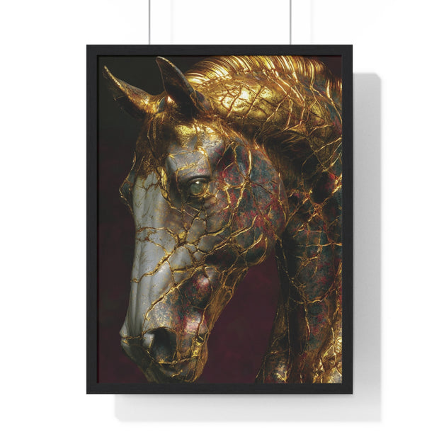 Elegant Horse Framed Art Print | Gold Abstract Horse Wall Decor, Horse Lover Gift, Rustic Home Decor, Equine Print