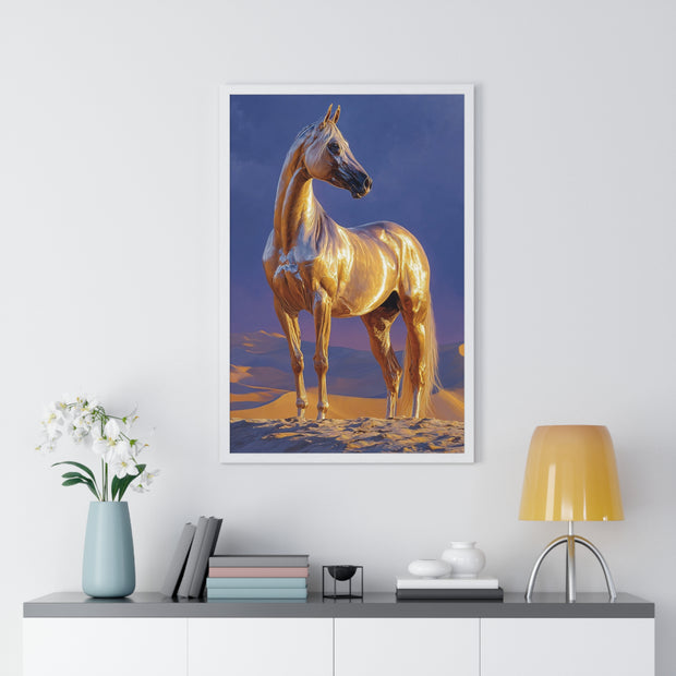 Golden Horse Framed Art Print, Equine Wall Decor, Animal Lover Gift, Nature Artwork, Equestrian Home Decor