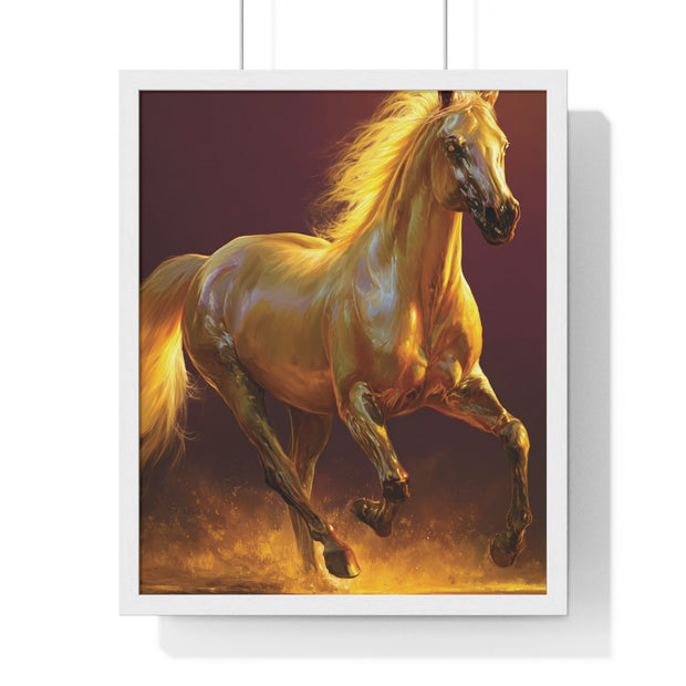 Golden Horse Vertical Framed Poster, Equestrian Decor, Horse Lover Gift, Wall Art, Home Office Decoration
