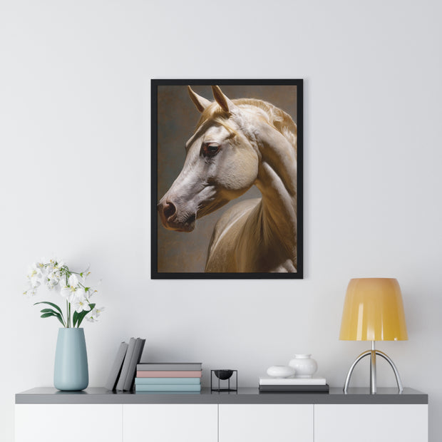 Elegant Horse Framed Art Print, White Horse Wall Decor, Equine Decor, Animal Lover Gift, Rustic Home Wall Art