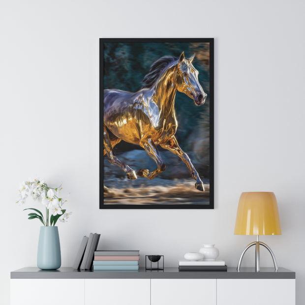 Golden Horse Framed Poster, Equestrian Art, Animal Lover Gift, Home Decor, Wall Art, Gift for Horse Enthusiasts