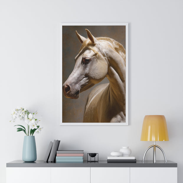 Elegant Horse Framed Art Print, White Horse Wall Decor, Equine Decor, Animal Lover Gift, Rustic Home Wall Art