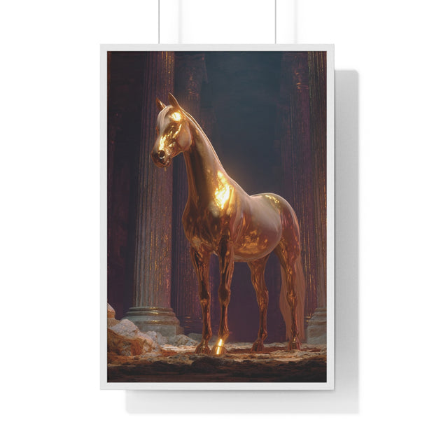 Elegant Gold Horse Vertical Framed Poster, Home Decor, Fine Art Print, Wall Art, Modern Decor, Gift for Horse Lovers