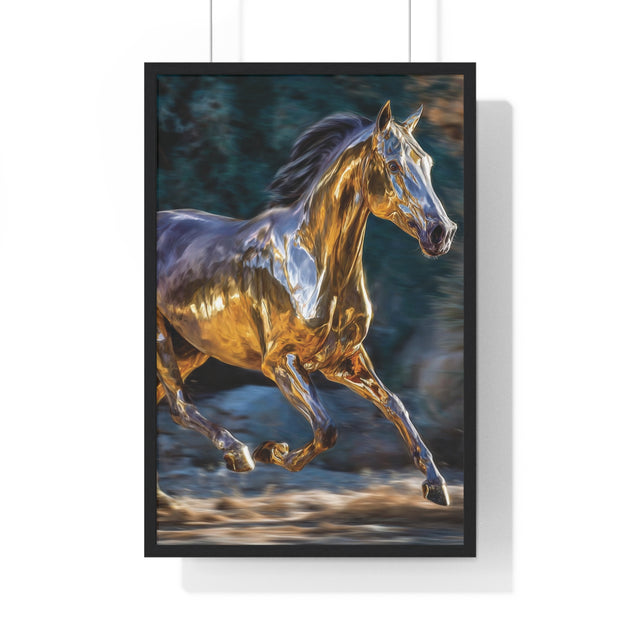 Golden Horse Framed Poster, Equestrian Art, Animal Lover Gift, Home Decor, Wall Art, Gift for Horse Enthusiasts