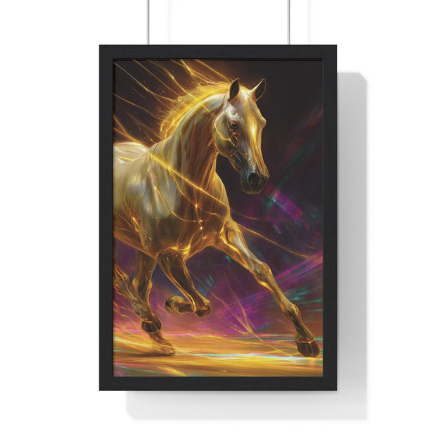 Majestic Golden Horse Framed Poster, Horse Art, Equine Decor, Animal Lover Gift, Wall Art for Home, Motivational Wall Decor