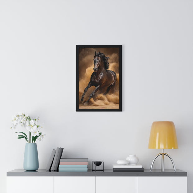 Elegant Galloping Horse Vertical Framed Poster, Equine Art, Horse Lover Gift, Home Decor, Animal Wall Art, Rustic Style, Equine Wall Decor