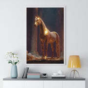 Elegant Gold Horse Vertical Framed Poster, Home Decor, Fine Art Print, Wall Art, Modern Decor, Gift for Horse Lovers
