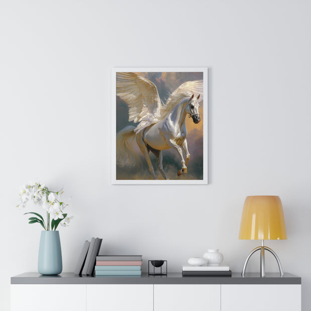 Majestic Pegasus Vertical Framed Poster | Wall Art, Home Decor, Equine Art, Gift for Horse Lovers, Fantasy Art